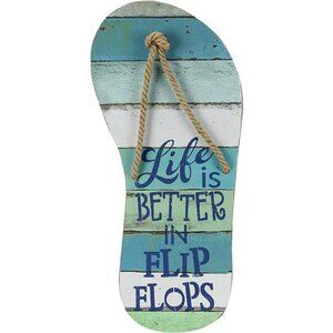 Youngs Flip Flop Wall Art Life Is Better Sign Coastal Beach Bathroom Decor